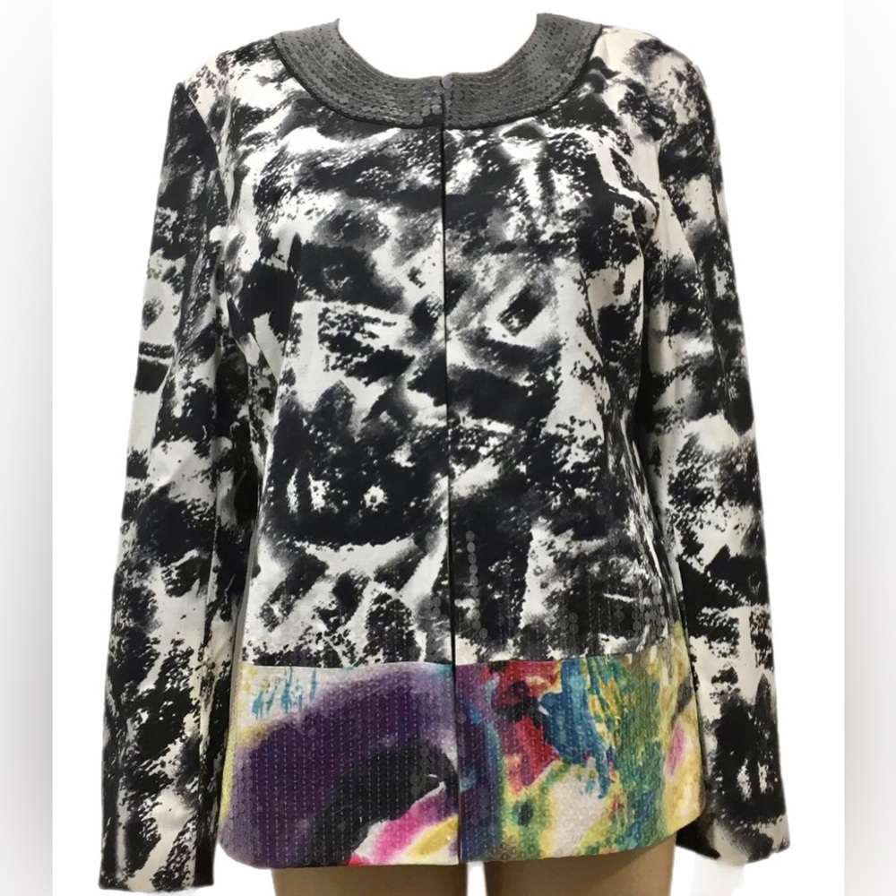 Chico’s Asian Motif Geisha Face Sequin Jacket / Chico Size 1